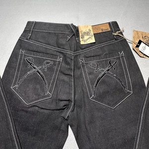Pantalones de mezclilla vintage Dmar para hombre 32x32 negros grunge patinador espada bordado Y2K nuevos con etiquetas - Imagen 1 de 9