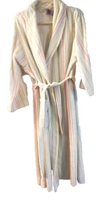 Beth Michaels Vintage Chenille House Coat Robe Women's M USA 80's Patel stipes - Picture 1 of 9