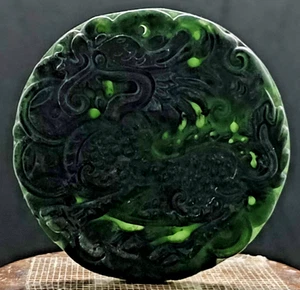 Jade Hetian Nefrita Antiguo Colgante de Caballo y Dragón Artesanía China - Imagen 1 de 8