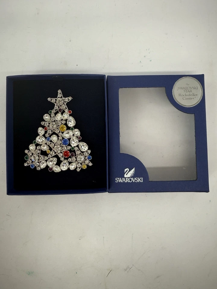 NIB 2006 Rockefeller Center Swarovski Christmas Tree Pin Brooch Signed With Box - Image 1 of 4