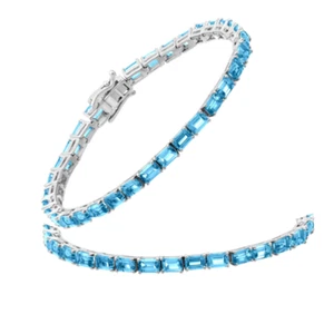 Natural Swiss Blue Topaz emerald-cut 0.925 Silver Bracelet platinum over - Picture 1 of 3