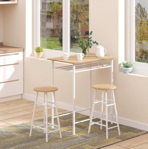 3-Piece Dining Kitchen Set with 1 Table and 2 Matching Chairs- Brown/White - Picture 1 of 9