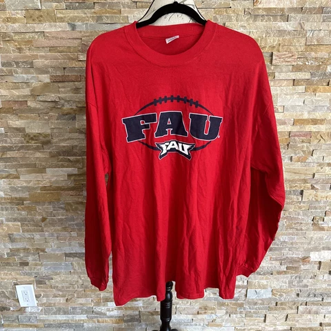 Florida Atlantic FAU Owls Football Graphic T-Shirt Men's XL Red Long Sleeve Cover