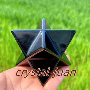 Large Natural Obsidian Quartz Merkaba Star Sacred Geometry Star Reiki heal 1pc - Picture 1 of 11