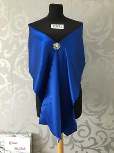 ROYAL BLUE SILKY SATIN SHAWL WRAP STOLE WEDDING CRUISE PROM *UK MADE/SELLER* - Picture 1 of 5