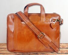 Men's 17" Buffalo leather messenger satchel bag genuine laptop Bag brown