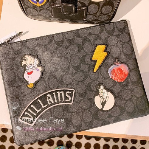 Borsa grande nuova con etichette Disney X Coach in tela firmata con toppe