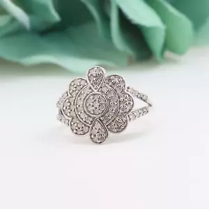 Floral Cluster Diamond Ring 10K White Gold 0.50 TW Size 7 Ladies - Picture 1 of 8