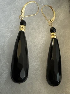 Pendientes colgantes largos ZB Zimmer Brothers de ónix facetado de oro amarillo de 14 quilates - Imagen 1 de 6