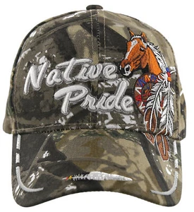 NUOVO! CAPPELLO BERRETTO DA BASEBALL IN PIUME DI CAVALLO NATIVE PRIDE MIMETICO - Foto 1 di 4