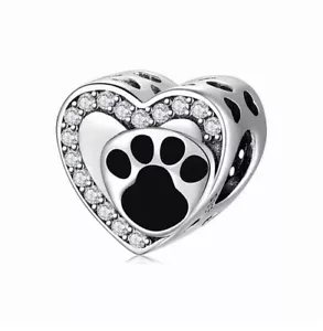 Charm Perle Herz Pfote 925 Silber Steinchen - Anhänger für Pandora Armband - Bild 1 von 1