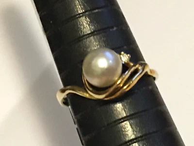 Anillo de 1 diamante de oro amarillo macizo de 14 k con perlas gris claro de Tahití talla - 9,5 Foto 1 de 4