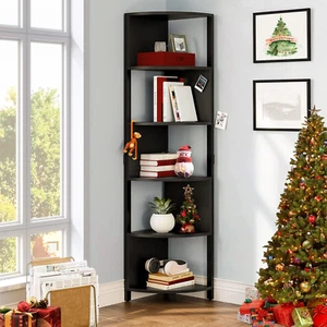 6-Tier Corner Shelf, 68.8" Tall Modern Free Standing Zigzag Corner Bookshelf, 6 - Picture 1 of 8