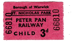 Billete de tren, ferrocarril en miniatura: St Nicholas Park, Warwick, Peter Pan - Imagen 1 de 1