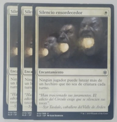 MTG 3X Deafening Silence Throne Of Eldraine 010/269 Uncommon Spanish Version LP - Image 1 of 2