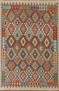 South-western Geometric Kilim Area Rug Wool Flat-weave Pastel Color Carpet 6'x8' - Picture 1 of 9