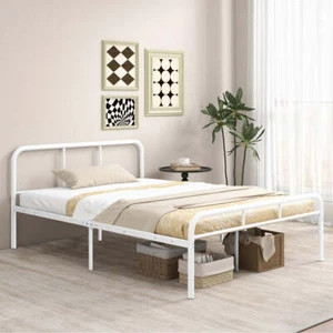 Costway Modern Metal Platform Bed with Headboard Footboard-White - Picture 1 of 7