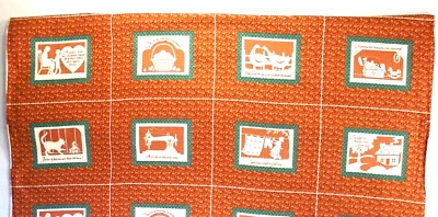 Country Sunshine Folk Sayings VIP Cranston Coral Calico Cotton Fabric 42x70" - Image 1 of 4