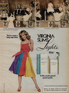 Virginia Slims Lights Cigarettes Blonde Lady Dress Heels Smile 1981 Print Ad - Bild 1 von 1