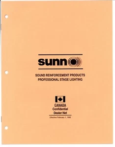 SUNN 1992 Sound & Lighting Products Canadian Dealer Cost USD Price List 8 Pages - Bild 1 von 3