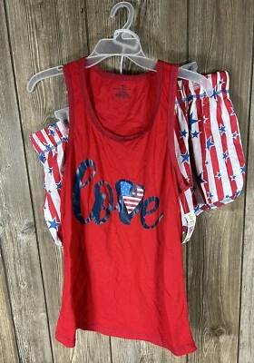 Conjunto de pijama Bobbie Brooks vermelho branco e azul amor 2 peças tamanho 3X - Imagem 1 de 3