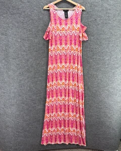 New Design History Dress Women M Medium Pink Striped Maxi Long Cold Shoulder - Picture 1 of 6