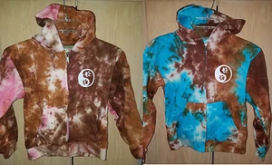 YOUTH Kid Size Paw Print Dog Ying Yang Tie Dye Zip Hoodie Sweatshirt Blue Pink - Picture 1 of 11
