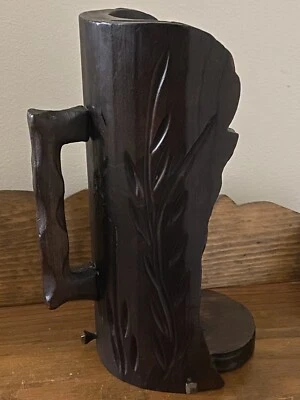 Antigua lámpara de aceite tallada a mano de madera rara, candelabro con mango de 10" de alto Foto 1 de 4