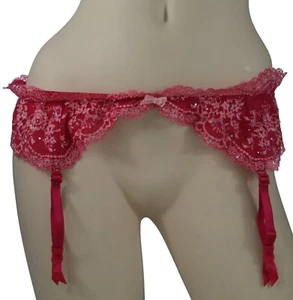 Pink Victoria's Secret Garter Belt Floral Lace, Jewels & Bow Size M/L - Picture 1 of 6