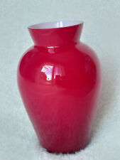 Vintage 7” TELEFLORA Red Glass Vase with White Interior