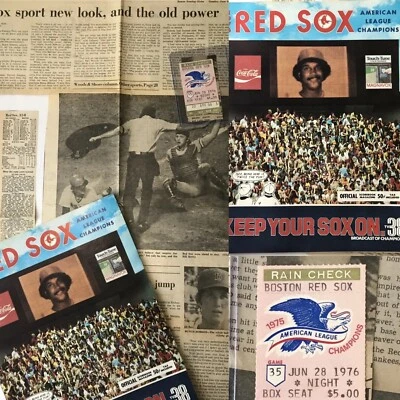 1976 Boston Red Sox Fenway Park Scorebook Program /Ticket Stub 6/28/76 Newspaper - Image 1 of 4
