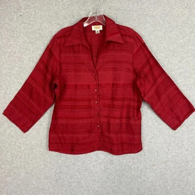 Top Talbots Mujer Talla 12 Rojo Rayas Cuello Botón Delantero Manga 3/4 Carrera Foto 1 de 4