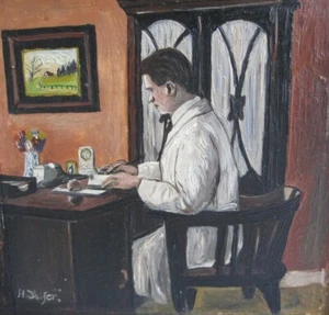 Ölbild Stubeninterieur Öl auf Karton 9,5x9,5 cm H. Kifer ? - Picture 1 of 4