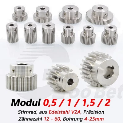 Zahnrad Stirnrad aus Edelstahl Modul 0,5 1 1,5 2 mit Nabe 12 bis 60 Zähne Ritzel - Bild 1 von 4