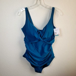 Costume da bagno donna S ferretto pezzo unico controllo pancia ruches bagno B2prity verde - Foto 1 di 18