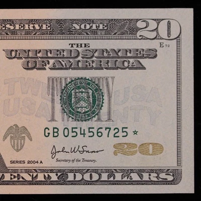 $20 2004A Gem CU Star Federal Reserve Note GB05456725* series A, Run 2, New York - Image 1 of 3