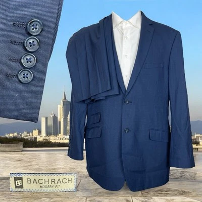 Traje Bachrach 2 Piezas Para Hombre 44R 38x29 Azul Lana Sólida Doble Ventilación Dos Botones Foto 1 de 4