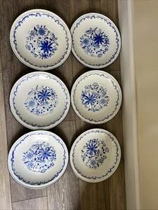 Vintage blau & weiß Blumenmuster Emaillegeschirr 10" Teller 6er Set - Bild 1 von 11