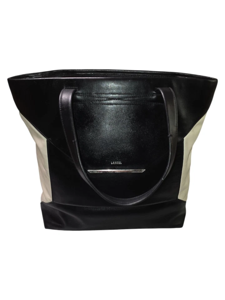 Bolso de Mano LANCEL 1876 Sobre Cuero Negro N Blanco L Grande Bolso Shopper Foto 1 de 4