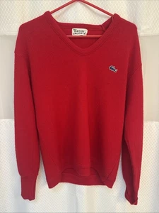 Vintage IZOD Lacoste Pullover Sweater Men Medium Red V-neck Made In USA - Picture 1 of 6