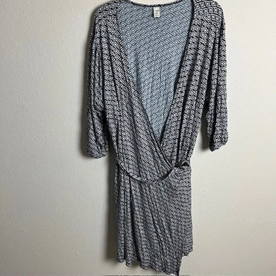 Vestido envolvente tejido jersey estampado geométrico negro blanco XXL azul marino antiguo Foto 1 de 4