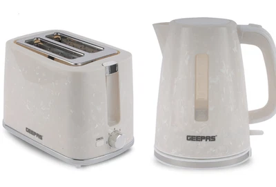 GEEPAS Fluted Collection 1.7L Kettle & 2 Slice Bread Toaster Combo Set, Grey - Image 1 of 4