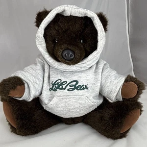 De colección LL BEAN Marrón Oso de Peluche Articulado 18" Peluche Animal Gris Sudadera con Capucha - Imagen 1 de 5