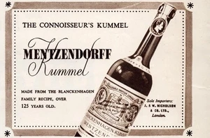 Anuncio impreso Mentzendorff Kummel 1953 Nicholson Londres Blanckenhagen receta familiar - Imagen 1 de 1