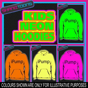I PUMP GYM SLOGAN TRAINING WEIGHTLIFTING NEON ELECTRIC KIDS CHILDS HOODIE HOODY - Picture 1 of 1
