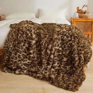 Luxury Faux Fur Leopard Print Blanket Soft Cheetah Patterned Fluffy Bed Blank... - Picture 1 of 6