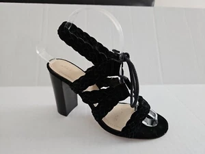 BCBGeneration Lorette-X Black Suede Lace Up Sandals Size 6.5M Braided - Picture 1 of 6