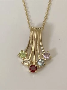Ross Simons 18k Gold Sterling Silber 925 Multi Color Edelstein Anhänger Halskette - Bild 1 von 5