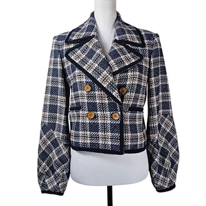 Giacca Veronica Barba Aise Plaid Tg 4 Doppiopetto Cropped Maniche a Palloncino - Foto 1 di 13
