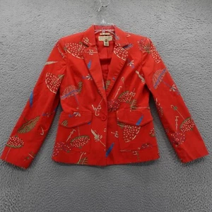 Jones New York Country Vintage Umbrella Print Jacket 4 Red Womens Blazer - Picture 1 of 13